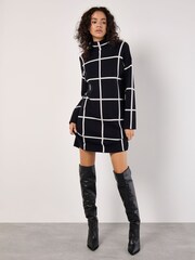 Apricot Black Window Check High Neck Jumper Dress - Image 2 of 4
