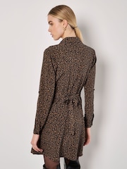Apricot Brown Petal Print Circle Belt Dress - Image 3 of 4