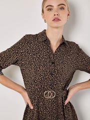 Apricot Brown Petal Print Circle Belt Dress - Image 4 of 4