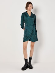 Apricot Green Micro Animal Print Tie Wrap Dress - Image 2 of 4