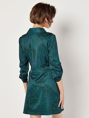 Apricot Green Micro Animal Print Tie Wrap Dress - Image 4 of 4