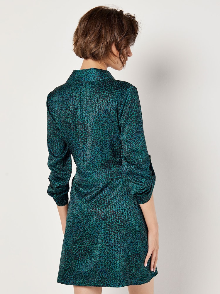 Apricot Green Micro Animal Print Tie Wrap Dress - Image 4 of 4