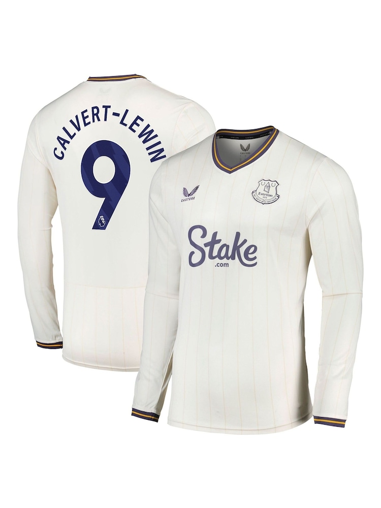 Castore White Long Sleeve Calvert Lewin 9 Printing Everton Third Shirt 2024-25 - Image 1 of 3