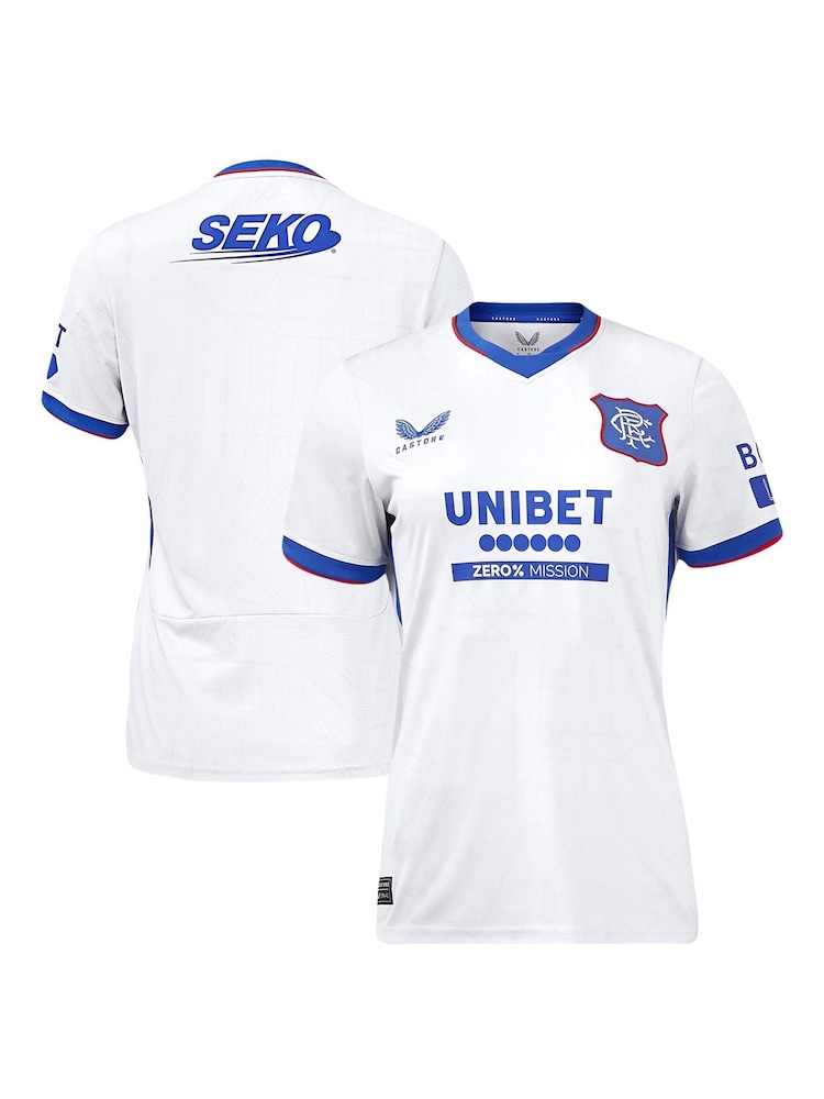 Castore White Glasgow Rangers Away Shirt 2024-25 Womens - Image 1 of 5 Castore White Glasgow Rangers Away Shirt 2024-25 Womens - Image 1 of 5