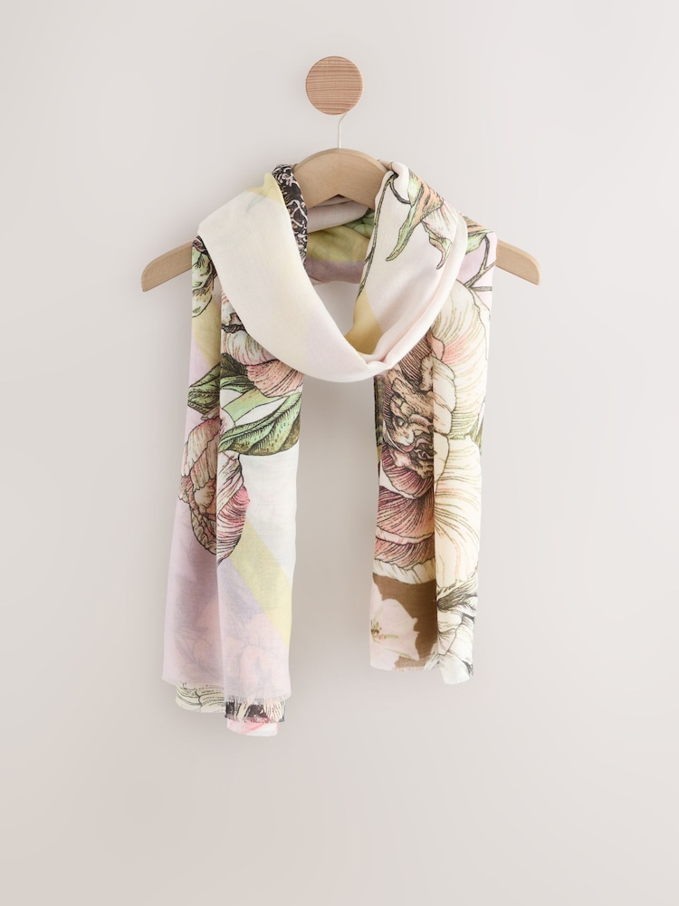 Yellow/Lilac Floral Print Lightweight Scarf - Image 1 of 3