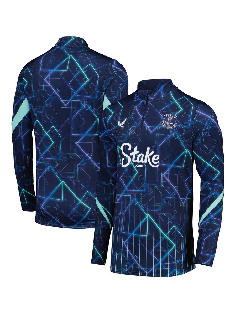Castore Blue Everton Third Matchday Quarter Zip Midlayer Sweatshirt - Image 1 of 3 Castore Blue Everton Third Matchday Quarter Zip Midlayer Sweatshirt - Image 1 of 3