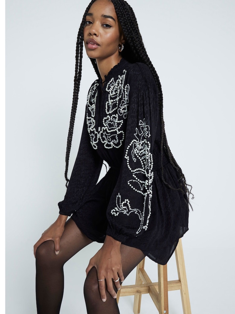 River Island Black Pearl Embellished Mini Dress - Image 1 of 6