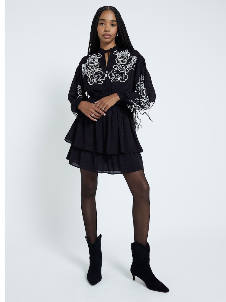 River Island Black Pearl Embellished Mini Dress - Image 2 of 6