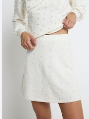 River Island Cream Pearl Detail Flippy Mini Skirt - Image 1 of 5