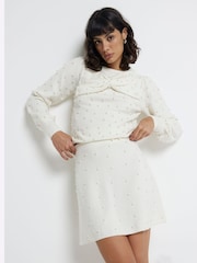 River Island Cream Pearl Detail Flippy Mini Skirt - Image 3 of 5