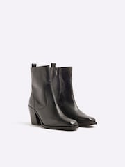 River Island Black Leather Western Heeled Boots - Image 2 of 4