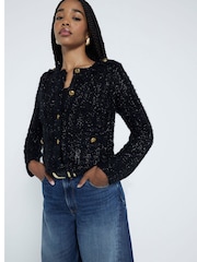 River Island Black Sparkle Military Knitted Cardigan - Image 3 of 5