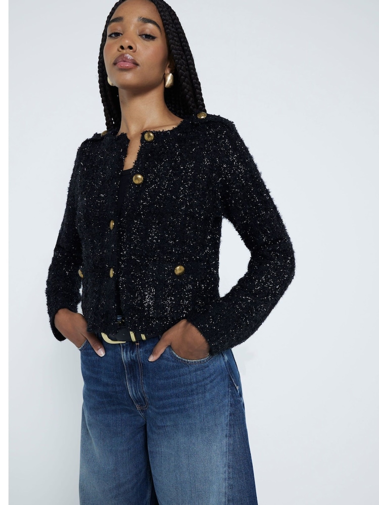 River Island Black Sparkle Military Knitted Cardigan - Image 3 of 5