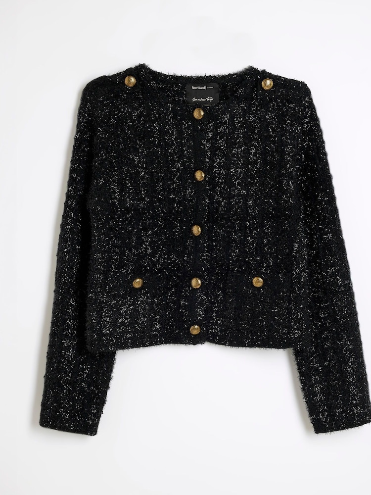 River Island Black Sparkle Military Knitted Cardigan - Image 5 of 5