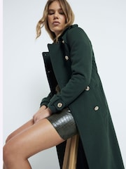 River Island Green High Neck Military Wool Trench Coat - Image 2 of 6