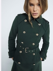 River Island Green High Neck Military Wool Trench Coat - Image 3 of 6