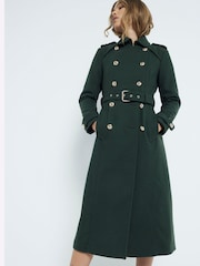 River Island Green High Neck Military Wool Trench Coat - Image 4 of 6