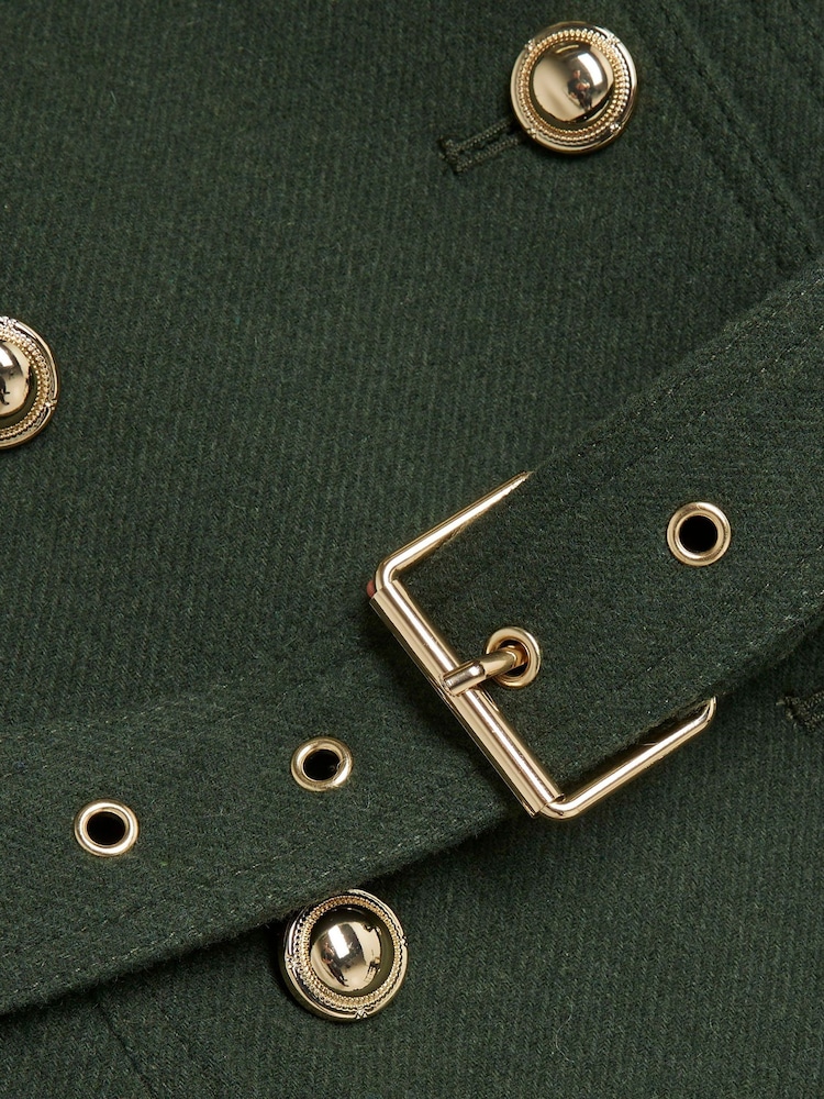 River Island Green High Neck Military Wool Trench Coat - Image 6 of 6