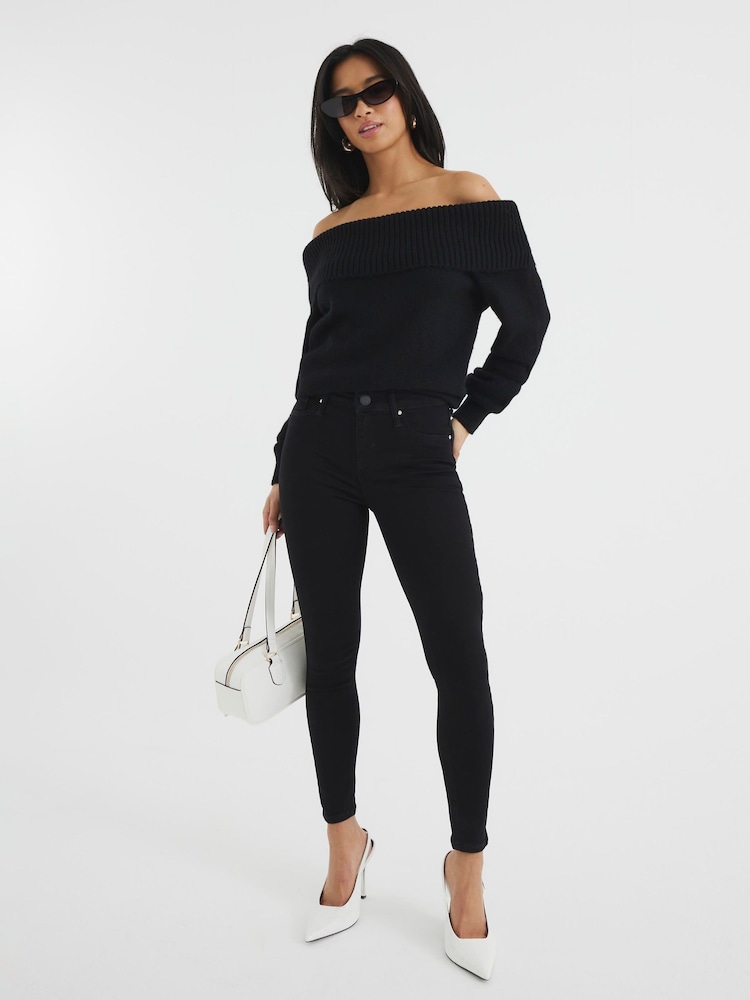 River Island Black Mid Rise Bum Sculpt Skinny Jeans - Image 1 of 6