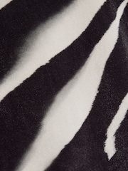 River Island Black Zebra Print Velvet Ruched Midi Dress - Image 4 of 5