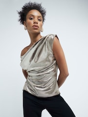 River Island Gold Drape Velvet Sequin Top - Image 1 of 4
