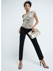 River Island Gold Drape Velvet Sequin Top - Image 2 of 4