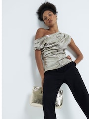 River Island Gold Drape Velvet Sequin Top - Image 3 of 4