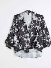 River Island Black Long Sleeve Floral Wrap Shirt - Image 5 of 6