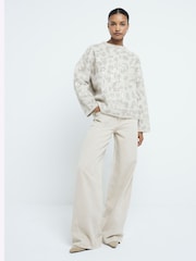 River Island Brown Leopard Sequin Fluffy Jumper - Image 2 of 4