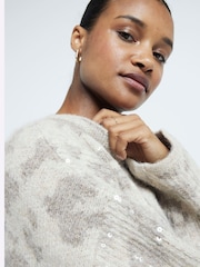 River Island Brown Leopard Sequin Fluffy Jumper - Image 3 of 4