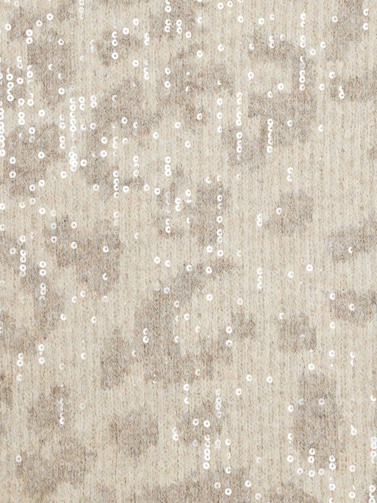 River Island Brown Leopard Sequin Fluffy Jumper - Image 4 of 4