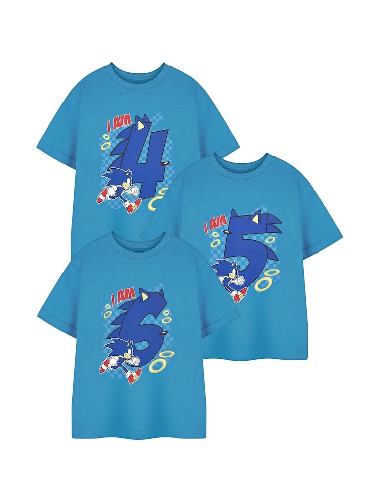 Vanilla Underground Blue Boys Sonic The Hedgehog Birthday Age 100% Cotton T-shirt - Image 1 of 6