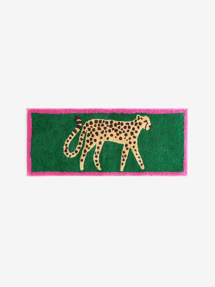 Green Cheetah Animal Print 100% Cotton Runner Bath Mat - Image 3 of 3