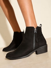 Friends Like These Black Standard fit Mid Block Heel Side Zip Faux Suede Cuban Boots - Image 2 of 4