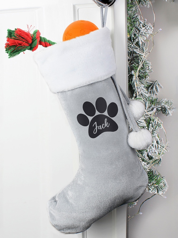 Personalised Pet Paw Print Christmas Stockings by PMC - Image 1 of 3