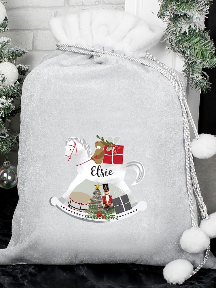Personalised Rocking Horse Luxury Pom Pom Christmas Sack by PMC - Image 2 of 3