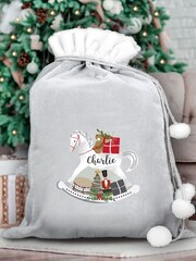 Personalised Rocking Horse Luxury Pom Pom Christmas Sack by PMC - Image 3 of 3