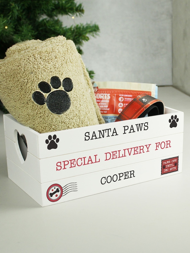 Personalised Christmas Santa Paws Wooden Crate Storage by PMC - Image 1 of 2 Personalised Christmas Santa Paws Wooden Crate Storage by PMC - Image 1 of 2