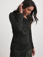 Joanna Hope Jersey Black Top With Studs - Image 1 of 4