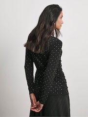 Joanna Hope Jersey Black Top With Studs - Image 2 of 4