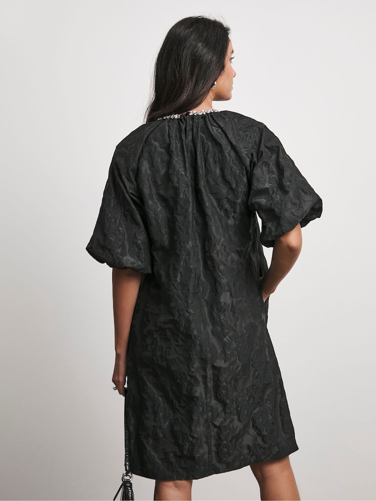 Joanna Hope Jacquard Shift Black Dress With Diamante Trim - Image 2 of 4 Joanna Hope Jacquard Shift Black Dress With Diamante Trim - Image 2 of 4