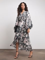 Joanna Hope Grey Maxi Ruffle Dress - Image 1 of 4