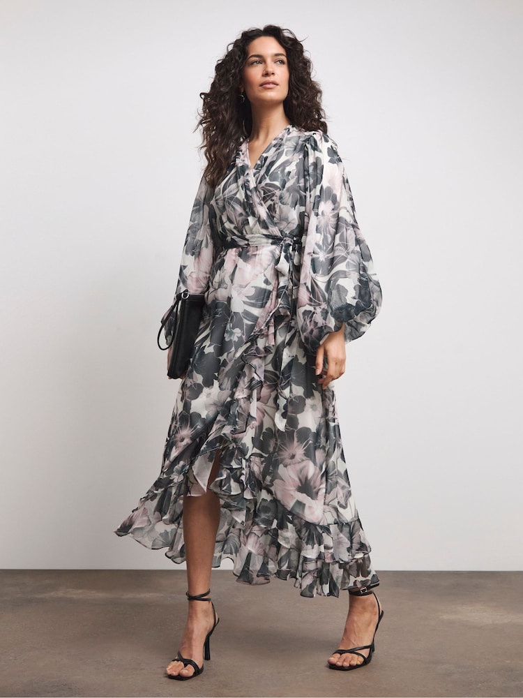 Joanna Hope Grey Maxi Ruffle Dress - Image 1 of 4
