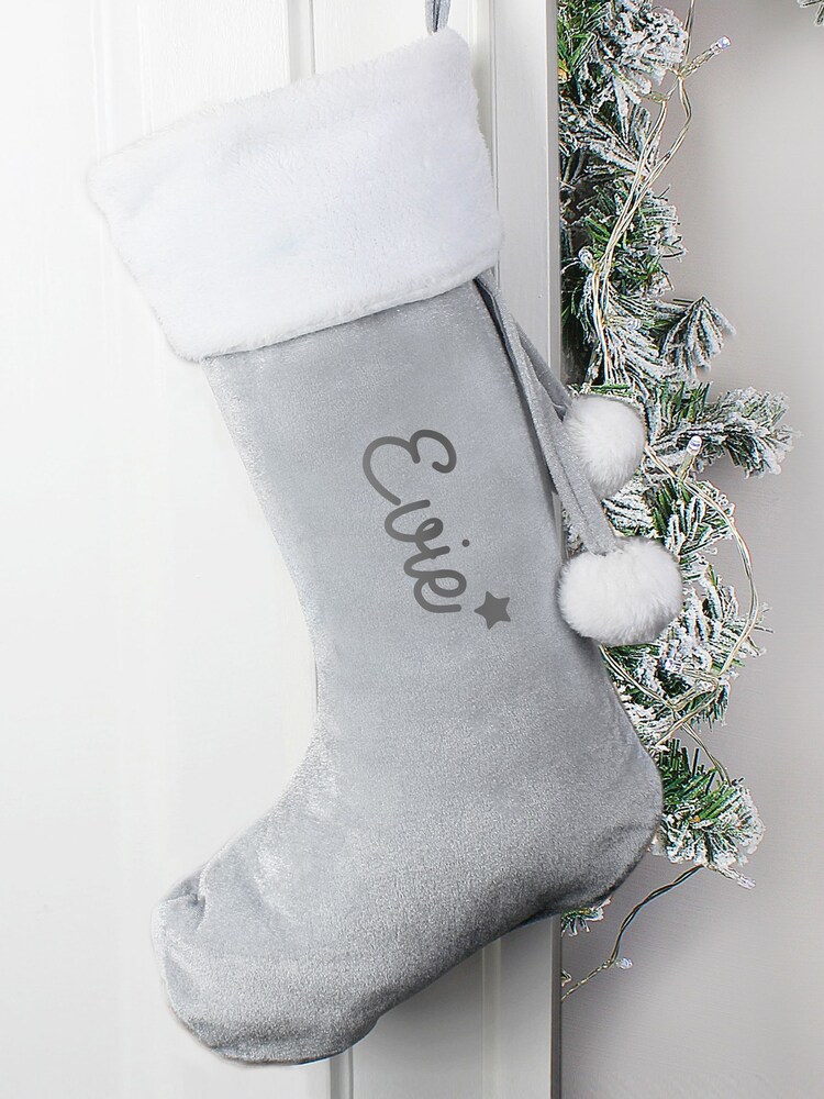 Personalised Name Only Grey Christmas Stocking by PMC - Image 2 of 3 Personalised Name Only Grey Christmas Stocking by PMC - Image 2 of 3