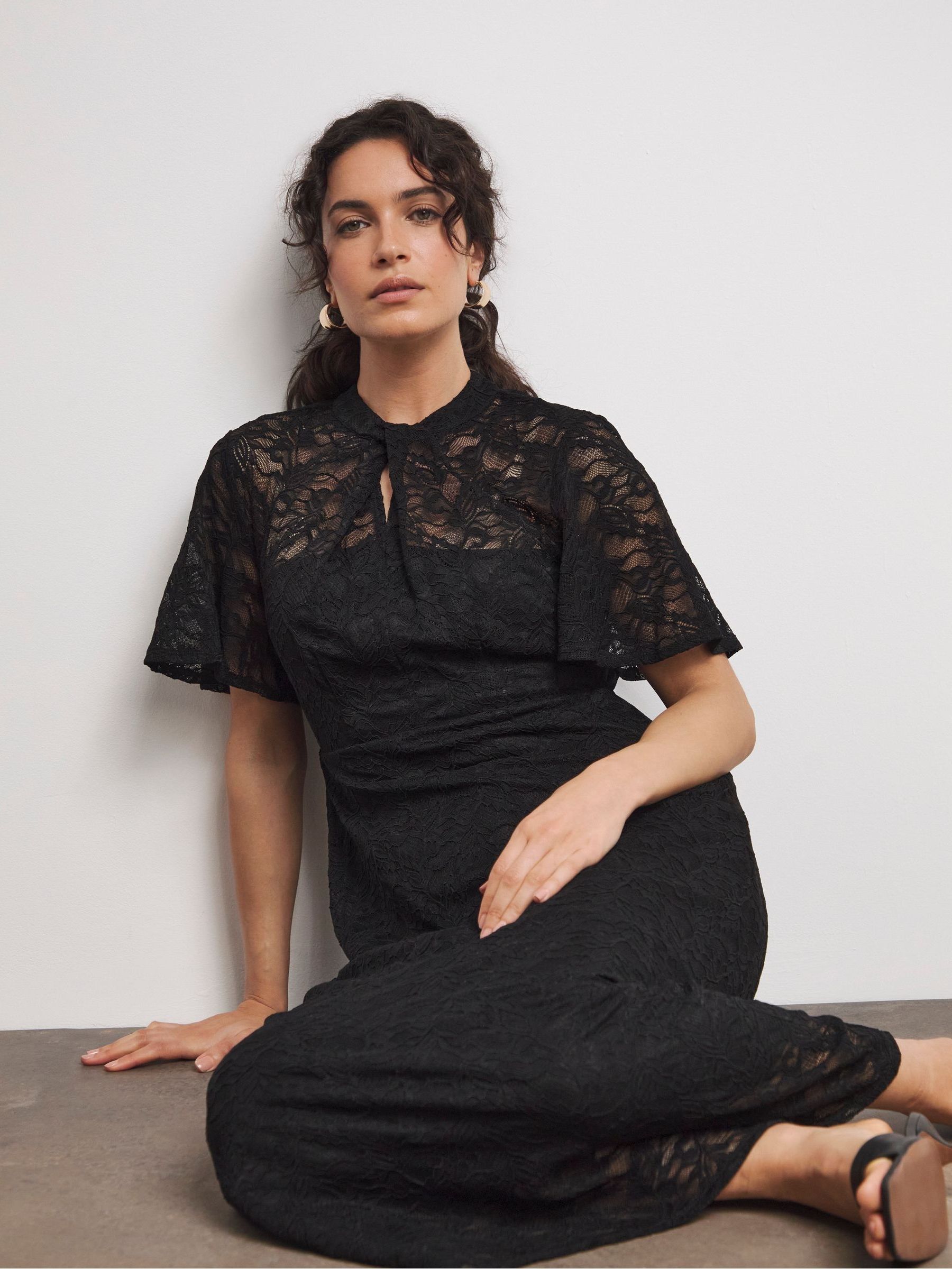 Buy Joanna Hope Lace Angel Sleeve Midi Dress With Keyhole Detail from ...