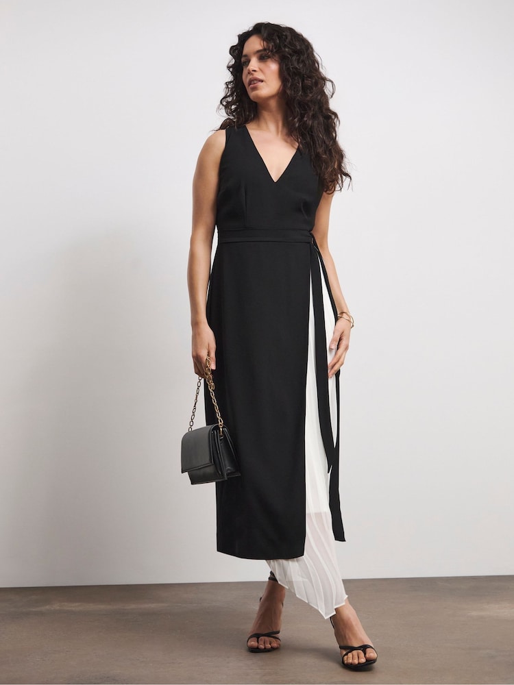 Joanna Hope Black Dress With Pleated Panel - Image 1 of 4 Joanna Hope Black Dress With Pleated Panel - Image 1 of 4