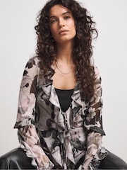Joanna Hope Mesh Ruffle Cream/Black Blouse - Image 1 of 4