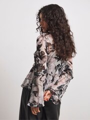 Joanna Hope Mesh Ruffle Cream/Black Blouse - Image 2 of 4