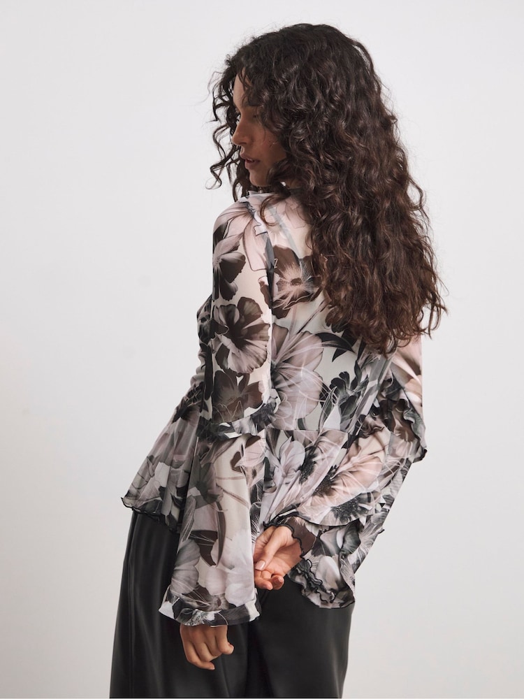 Joanna Hope Mesh Ruffle Cream/Black Blouse - Image 2 of 4