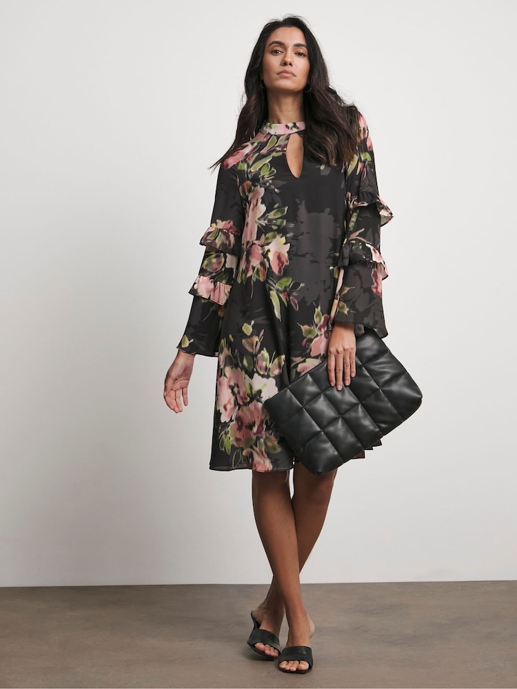 Joanna Hope Pleated Shift Black Dress - Image 1 of 4